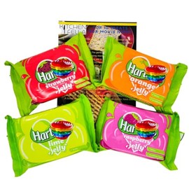 Fruit Jelly Variety Pack, 4 Flavours - Strawberry, Raspberry, Orange, Lime, 135g x 4 with Kitchen Fella Movie Night Treats Guide