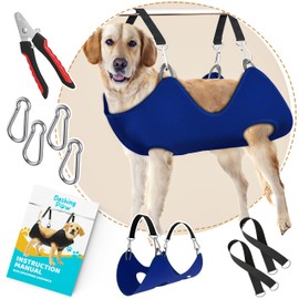 Dog Grooming Hammock – Sturdy & Safe Dog Hammock for Grooming with Durable Carabiner Clips & Straps – Soft, Comforting Dog Grooming Harness – Pet Grooming Hammock + Nail Trimmer for Large Dogs