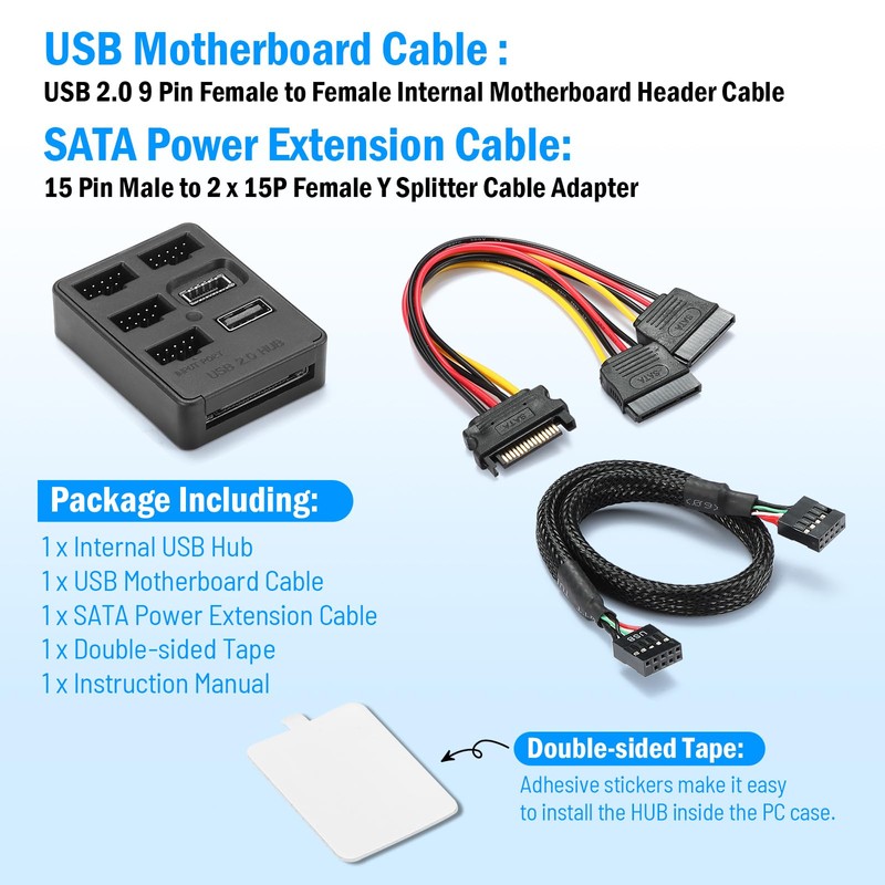 Internal USB Hub 5 Ports with Motherboard Splitter - USB