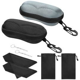 MoKo EVA Semi Hard Shell Sunglasses Case, Unisex Protective Eyeglass Case Glasses Case Holder with Metal Hanging Hook Mini Screwdriver for Men Women, Black & Gray