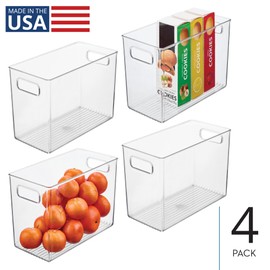 iDesign Pantry Bin with Handles for Cabinets, Fridge, or Freezer, Set of 4, Clear, Made in USA