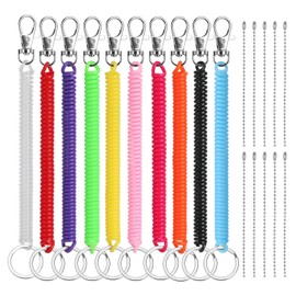 ZHXGO 10 Pieces Stretchy Spiral Keyring, Retractable Keychain with 10 Strip Bead Chain, Safety Spring Key Holder, Colourful Plastic Keychain for School, Keys, Wallet, Cellphone, Id Card, Backpack