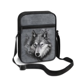 KUIFORTI Animal Wolf Mini Messenger Handbag for Men Women Shoulder Tote Bags Zipper Purse Animal Printed Crossbody Bags kids Schoolbagds Sling Satchel For Travel,Sport,Beach,Party