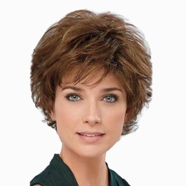 AUBWIG Short Brown Wig Pixie Cut Wig for Women Tiered Synthetic Hair with Fringe for Daily Use (Brown #1B)