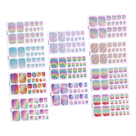 Baluue 11pcs Rainbow Glitter Toenail Stickers Stunning Summer Nail Art Wraps for Women Easy DIY Application Unique Gradient Design for Fashion and Parties