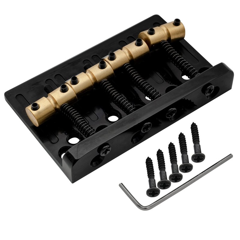 Musiclily Pro 19mm 4-String Bass Hardtail Bridge with Brass Saddles