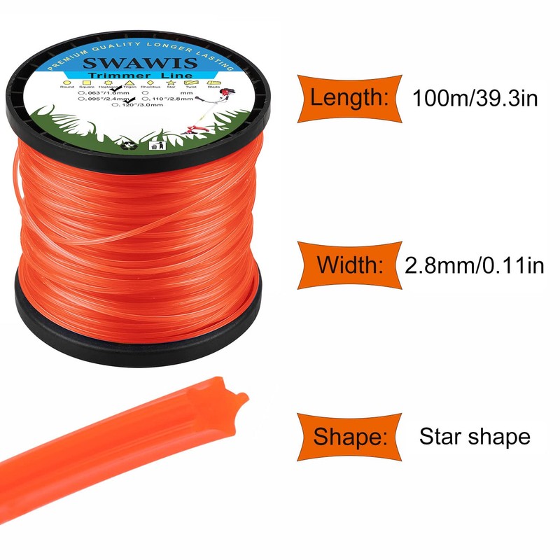 SWAWIS Trimmer Line 2.8 mm/100 m Lawn Mowing Line Replacement