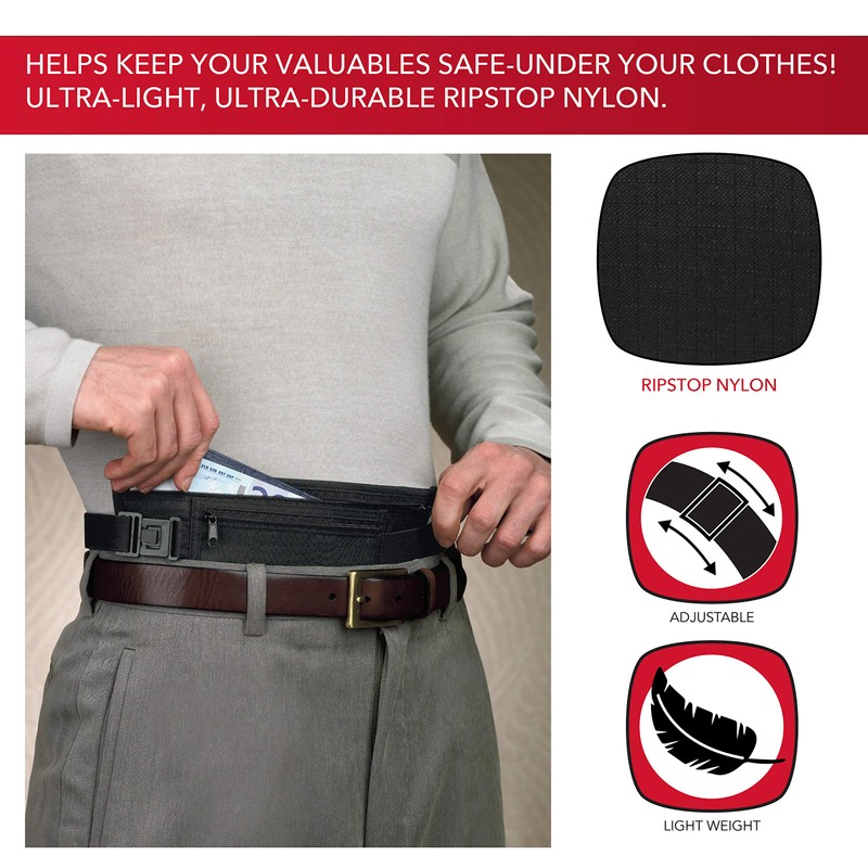 Maple Leaf Travel - Double Pocket Money Belt - Black