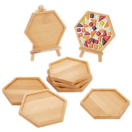 WEBEEDY 8 Pcs Hexagon Bamboo Coasters Blank Base Trays Drinking Cup Coaster Fillable Mosaic Plate Wood Fruit Dish for DIY Plate Ornaments Mosaic Crafts DIY Mosaic Supplies,10.5cm/4.1Inch