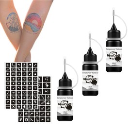 Temporary Tattoo Kit, Makeup Inks, Freckles Gel for Art Markers, 102 Patterns Fake Tattoos stencils DIY for Men Women - 3 Bottles (Black)