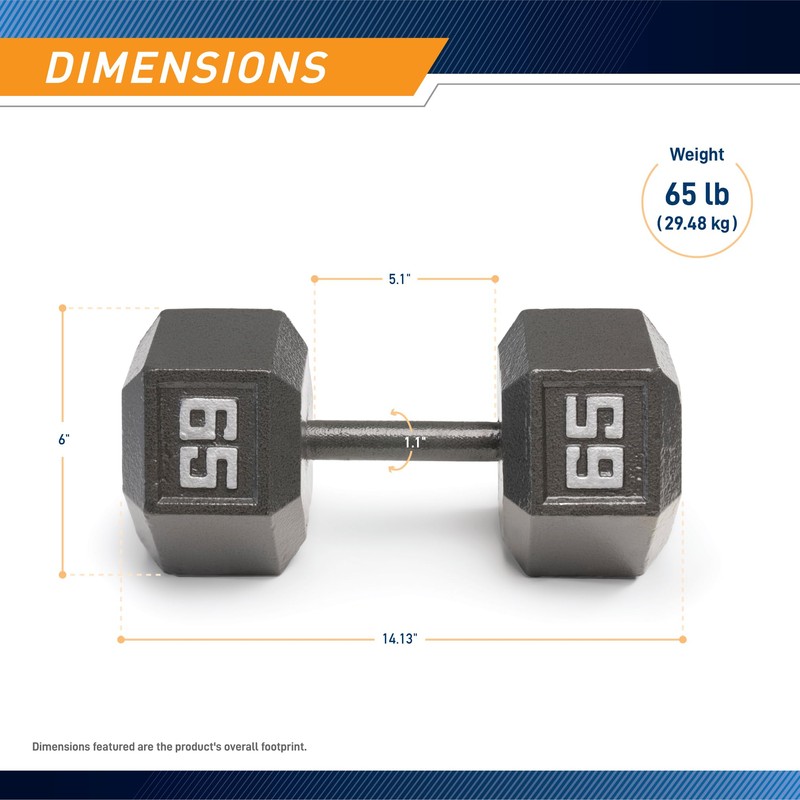 Marcy 65lb Cast Iron Hex Dumbbell, Single, IV-2065