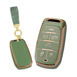 TECART TPU Key Fob Cover with Keychain Key Full Cover Protection Key Case Fit for Dodge RAM 1500 2500 TRX Chrysler Couve Dodge Fit for Jeep Grand Cherokee 6 Button Smart Key Cover Green