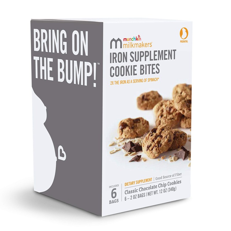 Munchkin Milkmakers Prenatal Iron Supplement Cookie Bites, Chocolate Chip, 6
