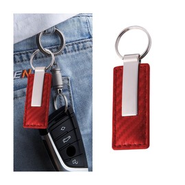 CGEAMDY Microfibre Leather Car Key Fob, Car Premium Carbon Fibre Keyring, Leather Anti Loss O Ring Fashion Keyring (Carbon Burgundy)