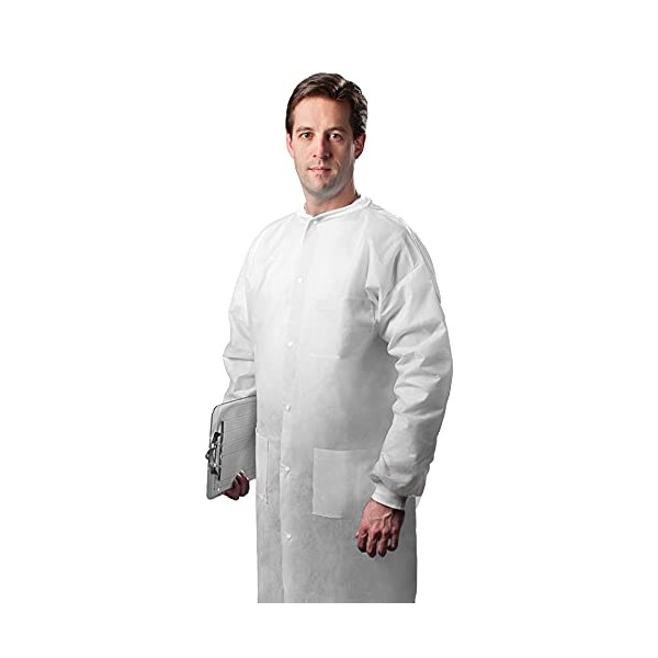Tronex Fluid-Resistant Multilayer Full-Length Disposable Lab Coats With Knitted Collar/Cuffs