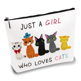 CREATCABIN Cats Makeup Bags Canvas Cosmetic Bag Multi Purpose Case Zipper Pouches Toiletry Travel Storage Bag Purse Portable Makeup Storage Organizer for Women 10x7Inch-Just a Girl Who Loves Cats