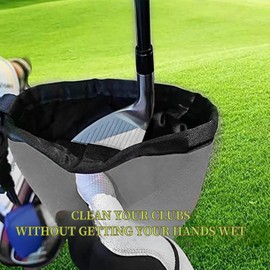 SUBORAWOS Cleaning Bag for Golf Clubs and Golf Balls, Waterproof Liner, Removable Clip, Machine Washable, Golf Accessories Cleaning Bag (Grey)