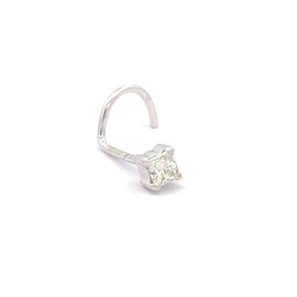 Natural 2.2MM (0.08ct) Diamond 14K White Gold Nose Ring - Lip Labret Monroe Stud, Wire, 16 Gauge, Gemstone, diamond