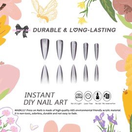 Long Press on Nails Stiletto MABKJLF Black Fake Nails Solid Colour False Nails Black Glitter Full Cover Sparkly Glossy Stick on Nail Glue on Nail for Women Girls 24Pcs