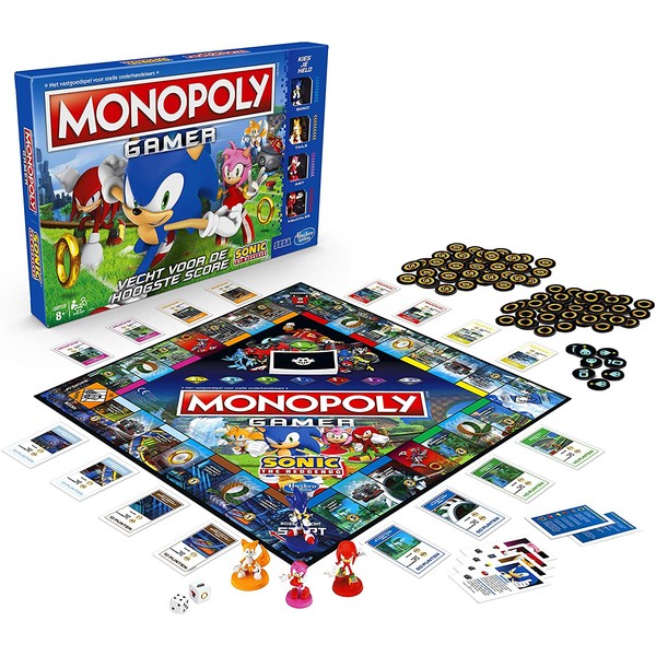 Monopoly Gamer Sonic The Hedgehog Edition Board Game for Kids Ages 8 & Up; Sonic Video Gamer Themed Board Game