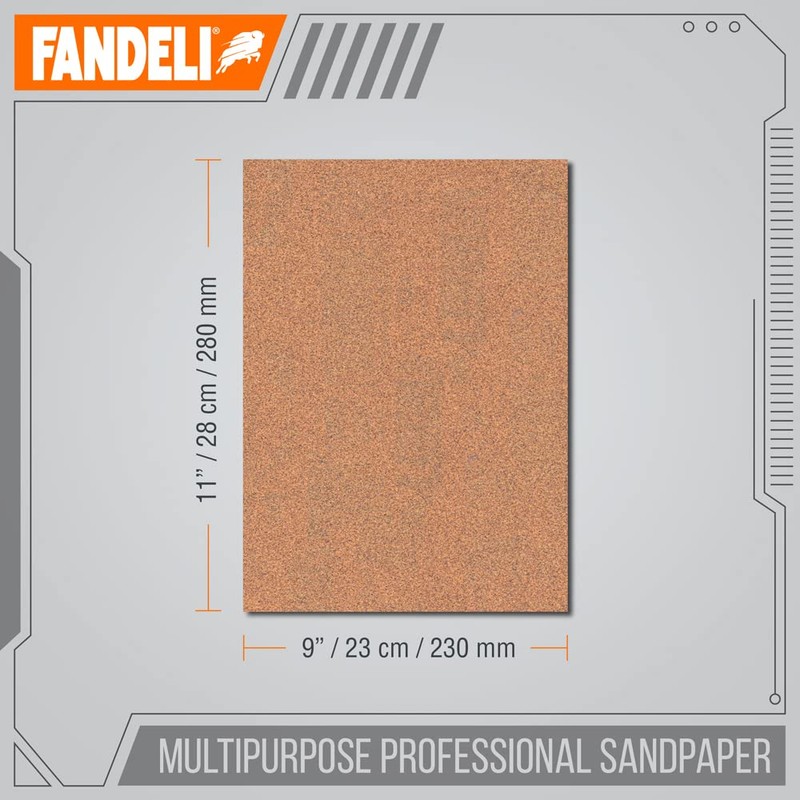 Fandeli 36027 220 Grit Multipurpose Sandpaper Sheets, 9" x 11",