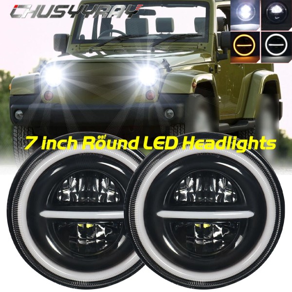 CHUSYYRAY 2pc 7"inch Round LED Headlights For 2007-18 Jeep Wrangler