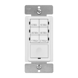 ENERLITES 2-Hour Countdown Timer Switch, 5-10-20-30 Min, 1-2 Hr, for Bathroom Fans, Heaters, Lights, LED Indicator, 120VAC 800W, No Neutral Wire Required, UL Listed, HET06-J-2H-W, White