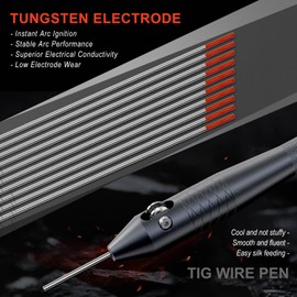 WelderElite TIG Wire Feeder Pen with 1/16'' × 7'' Red Tungsten Electrodes (10 Pack) for DC TIG Welding | for Enhanced Arc Stability | Ideal for Steel and Stainless Steel