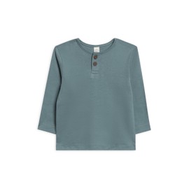 Colored Organics Infant Toddlers and Kids Long Sleeve Shirts - Reef Henley Tee - Teal - 5T