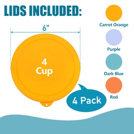 VIOTIIN 4 Cup Round Silicone Replacement Lids for Pyrex 7201-PC Glass Bowls, 4 Pack Storage Cover, Microwave & Dishwasher & Freezer Safe (Container not Included)