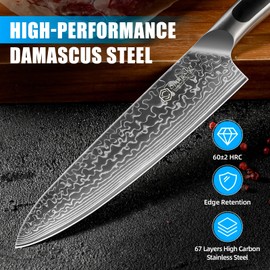 Sunnecko Damascus Kitchen Knife Set 3 Piece, Sharp Chef Knife Set Professional Kitchen Knives Sets Full Tang with Gift Box