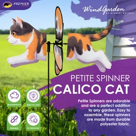 Premier Kites Petite Spinner Calico Cat – Whimsical Wind Spinner for Yard & Garden, Durable Weather-Resistant Fabric, Easy to Assemble, Outdoor Decor for Patios, Lawns, & Fairy Lovers