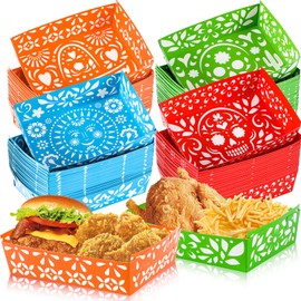 CHUNNIN 50Pcs Mexican Nacho Trays, Disposable Fiesta Party Snack Trays Taco Boats Paper Food Serving Plates for Mexican Fiesta Birthday Party Supplies (Requires Assembly)