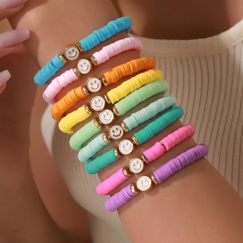 BFFAEAE Friendship Bracelets Heishi Clay Bead Bracelets Stack Beaded Stretch