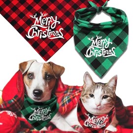 Dog Bandana, Christmas Pets Scarf Classic Buffalo Plaid Triangle Bibs Washable Adjustable Kerchief Set Pet Costume Accessories Decoration for Dogs Cats Pets