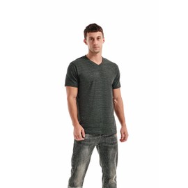 KLIEGOU Men's V Neck T Shirts - Casual Stylish Fitted Tees for Men 1 Black-Green XL