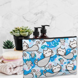 XIOAIDJAA Cosmetic Bag Cat Fly with Love Makeup Bag,Waterproof Small Mini Portable Travel Toiletry Bag for Women and Girl Travel Study Daily Storage