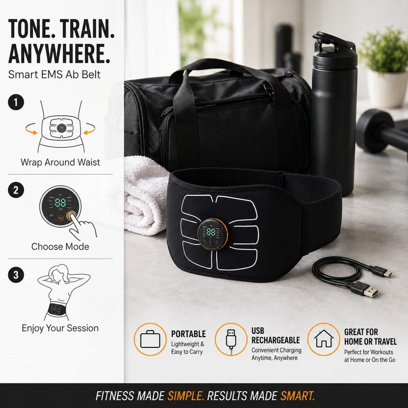 EMS Abdominal Toning Belt for Home Fitness – USB Rechargeable