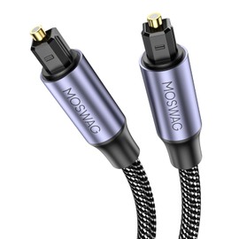 MOSWAG Optical Toslink Cable, Digital Optical Audio Cable, Digital Toslink Cable Extension, Toslink Plug Fiber Optic Cord Available for Soundbar to TV, Home Theater or Game Console and More (6ft)
