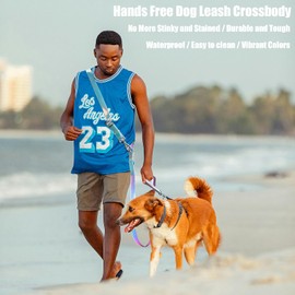 Tiesenci Hands Free Dog Leash Crossbody Heavy Duty 8' 9-in-1 Adjustable Waterproof Waist Leash with Reflective Stripe Traffic Handle for Dog Walking Swimming Running (Medium, 6-30 lbs, Multicolor)