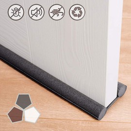 Under Door Draft Stopper 37 Inches Cuttable and Washable,Twin Door Draft Stopper,Energy Saving Door Weather Stripping Reduce Noise Window Breeze Blocker Adjustable Door Sweeps,Brown