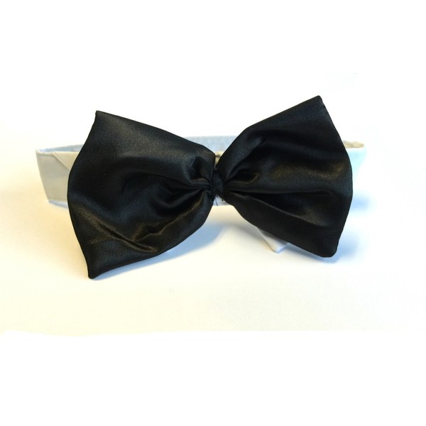 Midlee Satin Black Bow Tie Dog Wedding Collar up to 16" Neck (Large, Black)