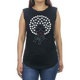 DivaDesigns Afro Hair Woman Rhinestone Bling Scoop Neck Sleeveless T-Shirt 988 Large