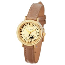 Women's Watch [Cat Walking Piano] Black Cat Cute Mocha, brown (mocha), Classic