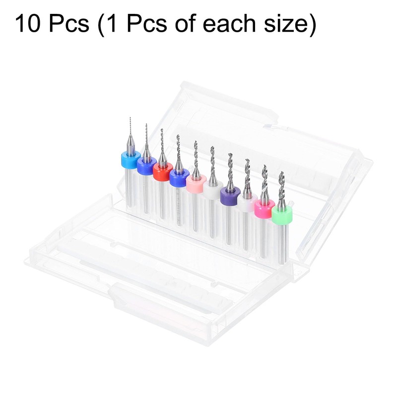sourcing map 10pcs PCB Drill Bit Set 1/8" Shank 0.5mm-2.2mm