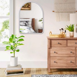 HLFMVWE Large Arched Mirrors for Wall Wooden Framed Vintage Rustic Farmhouse Vanity Mirror Decor Bathroom Living Room Bedroom Entryway Hallway Silver 20" x 16"