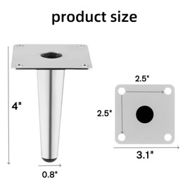 SWTOOL Silver Metal Furniture Legs Heavy Duty Straight Furniture Feet DIY Modern Replacement Legs for Cabinet Sofa Couch Chair-Set of 4 (Silver, 4")