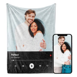 Ships Next Day - Printed in USA - Spotify Code Music Blanket with Photo for Girlfriend and Boyfriend Gifts, Picture Blankets for I Love You Gifts for Her, Photo Gifts (Sherpa - 50x60)