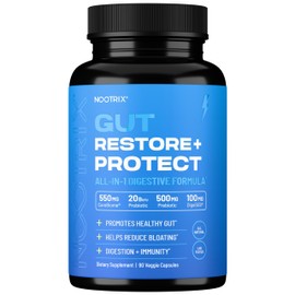 Nootrix Gut Restore + Protect Supplement | Probiotics for Gut Health, Colon Cleanse & Bloating Relief | Promotes Healthy Digestion | Digestive Enzymes, Postbiotics & Prebiotics | 90 Capsules