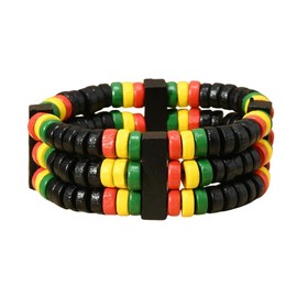 QRH Wooden African Bangle Bracelet for Women African Wide Chunky Bangle Bracelets Yellow Black Green Red Coconut Shell Strech Bangle Bohemian Ethnic Tribal Jamaican African Jewelry- 1